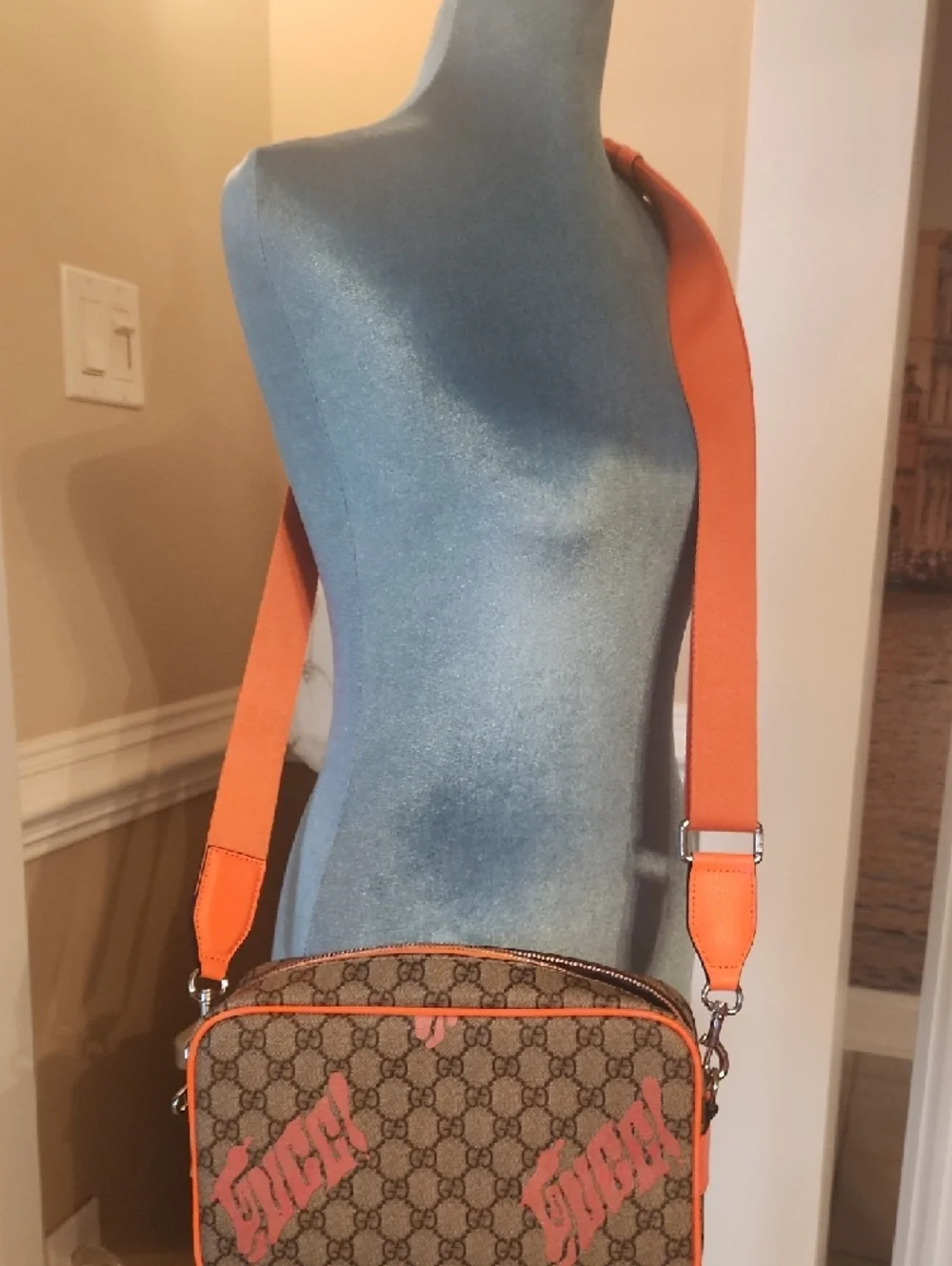 Inspired By Desiner Brown Supreme Crossbody with Orange Accents - Picture 15 of 16